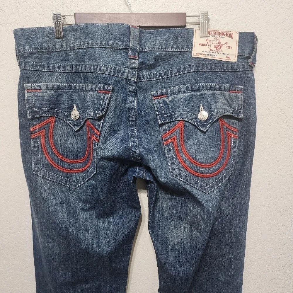 True Religion Straight Flap Blue Jeans Size 38
